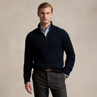 Ralph Lauren Cable-Knit Cotton Quarter-Zip Sweater