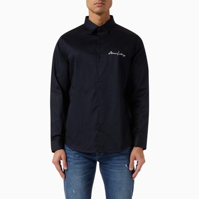 Armani Exchange Logo Embroidered Shirt in Stretch Cotton
