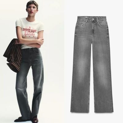Zara TRF WIDE-LEG HIGH-WAIST FULL-LENGTH JEANS