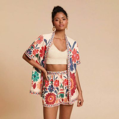 Shein Travachic 2 Piece Set Women's Loose Short Sleeve Shirt and High Waist Loose Shorts for Vacation