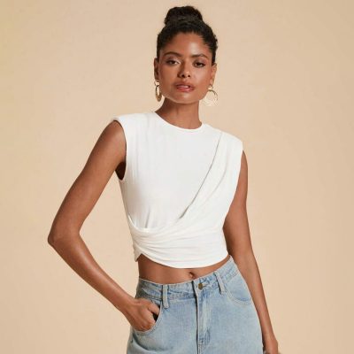 Shein Travachic Women's Solid Color Pleated Casual T-Shirt