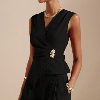 Shein Vesra Women's Sleeveless Shirt with Lace Buckle