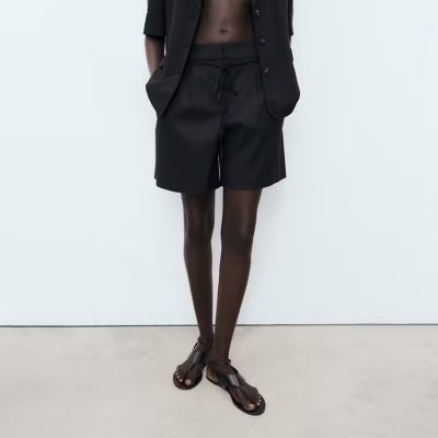 Mango Linen shorts with bow belt
