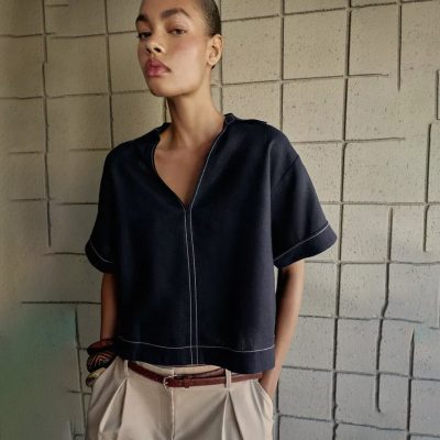 Zara LINEN BLEND SHIRT WITH CONTRAST TOPSTITCHING