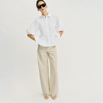 Zara PEPLUM PUFF SLEEVE SHIRT