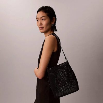 Calvin Klein  Emblem Logo Mesh Bucket Bag with Pouch