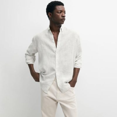 Massimo dutti linen PINSTRIPED SLIM FIT  shirt