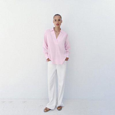 Zara OVERSIZE LINEN BLEND BLOUSE