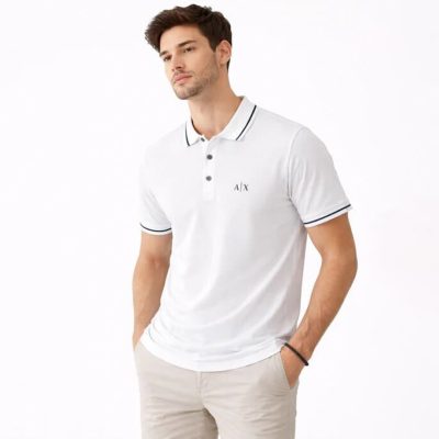 Armani exchange men's polo with stripe on collar