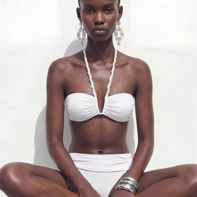 Shein Women's Summer Beach Bikini Set Solid Color with Sexy Halter Neck