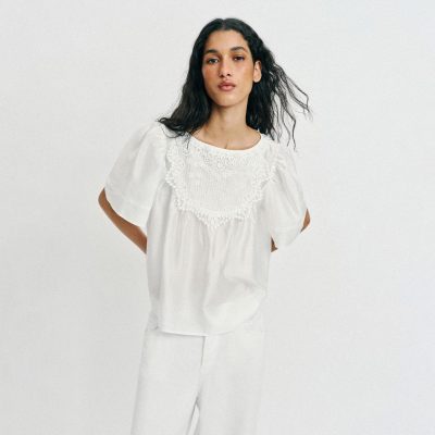 Zara EMBROIDERED SHORT SLEEVE BLOUSE