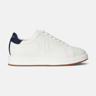 Ralph Lauren AINSLEY DENIM-TRIM LEATHER SNEAKER