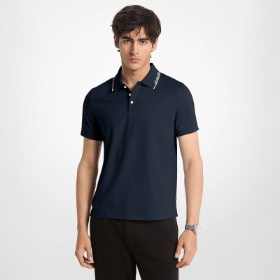 Michael Kors Logo Trim Cotton Jersey Polo Shirt