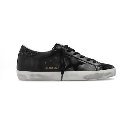 Golden goose Women's Super-Star in black nappa with black star and glitter heel tab