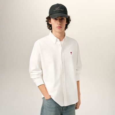 AMI Paris logo-embroidered poplin shirt