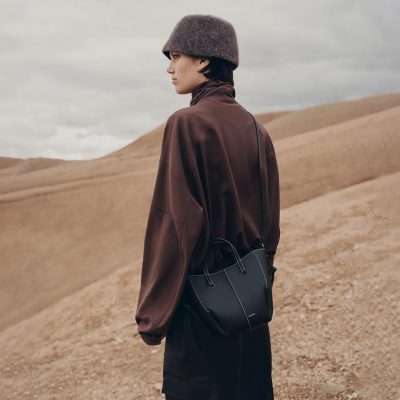 Polene Cyme Tote Nano Granulated Black Edition with Ecru stitching