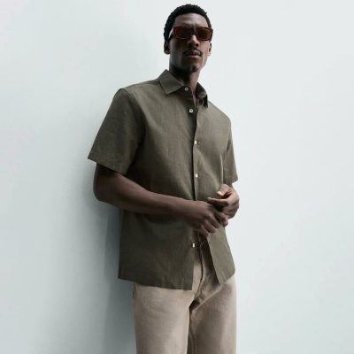 Zara LINEN-COTTON STRUCTURED SHIRT