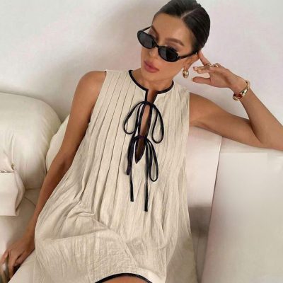 Siren Gaze Women's Contrast Polka Dot Sleeveless Mini Dress