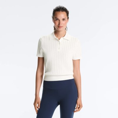 Oysho Short-sleeved perforated knit polo shirt