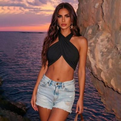 Shein Allurite Top with halter and single-color knot
