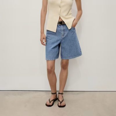 Mango High-waisted straight denim Bermuda shorts