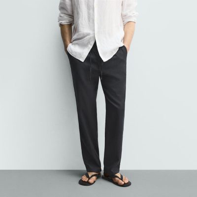 Zara RELAXED FIT COTTON - LINEN TROUSERS