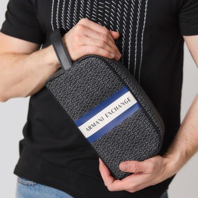 ARMANI EXCHANGE Stripe Logo-print Wash Bag