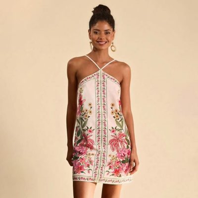 Shein Travachic Floral Print Mini Dress, Backless, Cap Neck