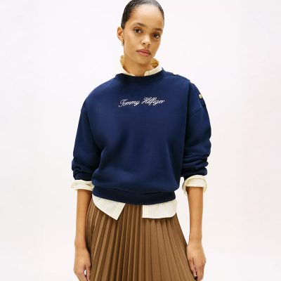 Tommy hilfiger Gold-Button Script Logo Sweatshirt