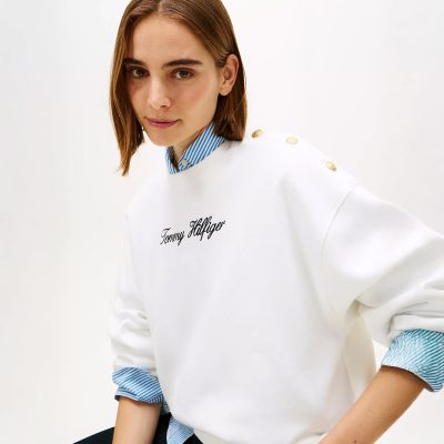 Tommy hilfiger Gold-Button Script Logo Sweatshirt