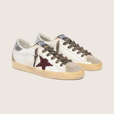 Golden goose Super-Star with burgundy glitter star and silver heel tab