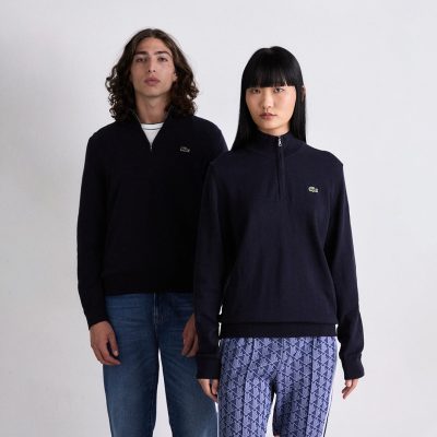 Lacoste Zip-Up High-Neck Cotton Sweater
