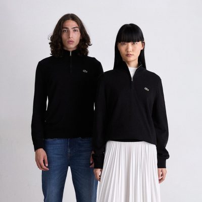 Lacoste Zip-Up High-Neck Cotton Sweater
